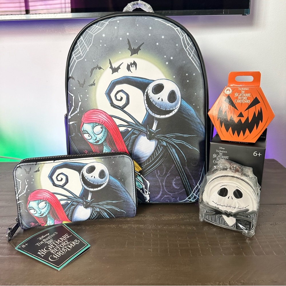 Loungefly Nightmare Before Christmas Backpack + Wallet + Pin + Keychain NWT